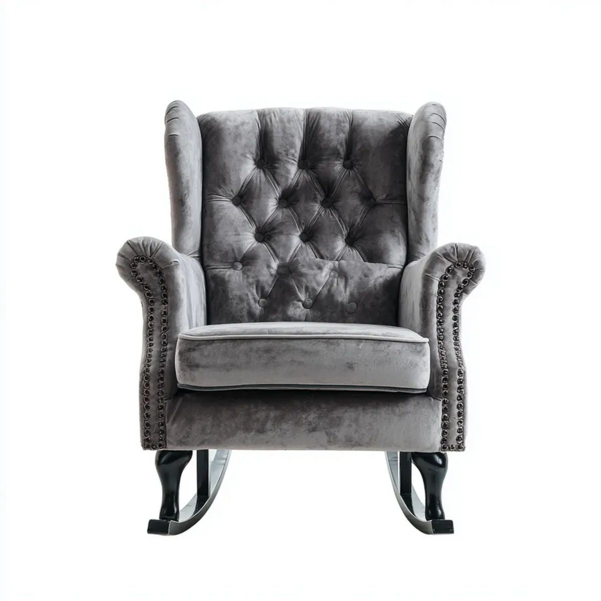 Fotel bujany, Szary fotel przegubowy w poliestrze Belivelvet kapitalizowany 75 x 90 x 105 cm