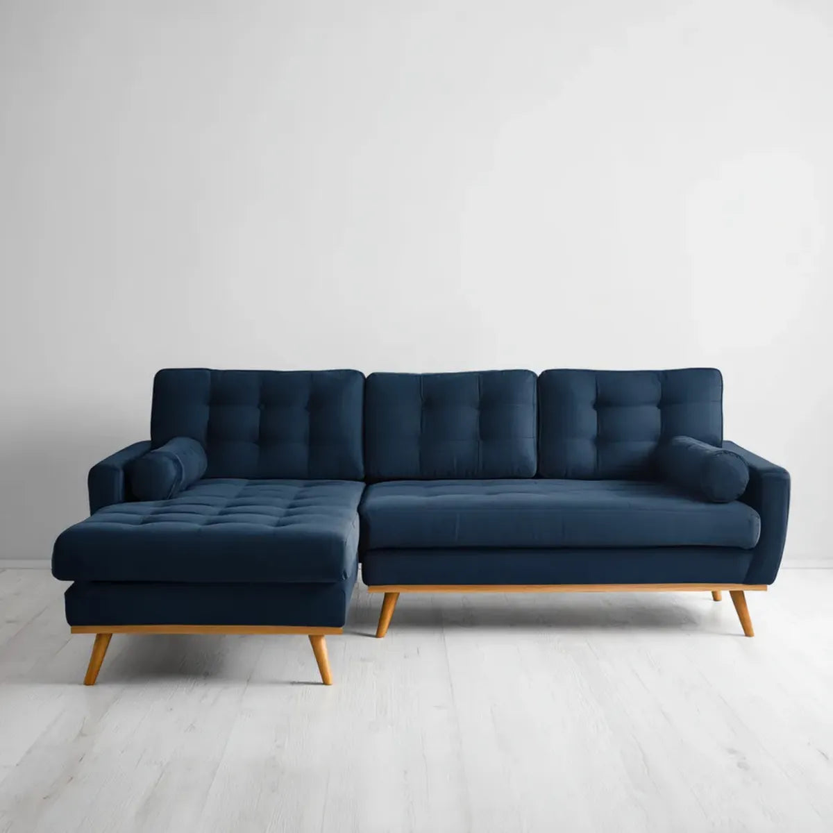 Sofa, Rożna sofa 3 granatowe miejsca w aksamicie poliestrowym do 240 x 150 x 85 cm