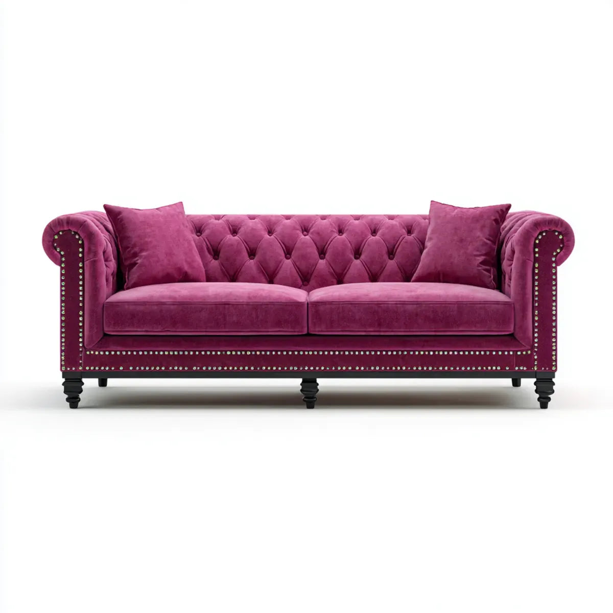 Sofa, Chesterfield sofa 3 miejsca fioletowy 210 x 90 x 75 cm w liniowej poliestrowej aksamitu