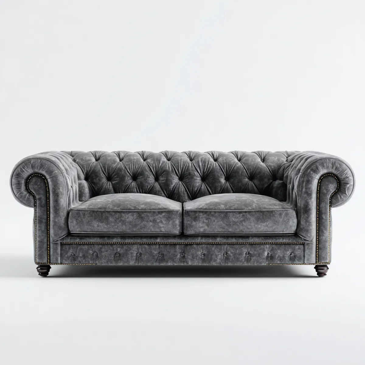 Sofa, Chesterfield sofa 2 miejsca szary 180 x 90 x 75 cm w poliestrowym prostokątnym kształcie