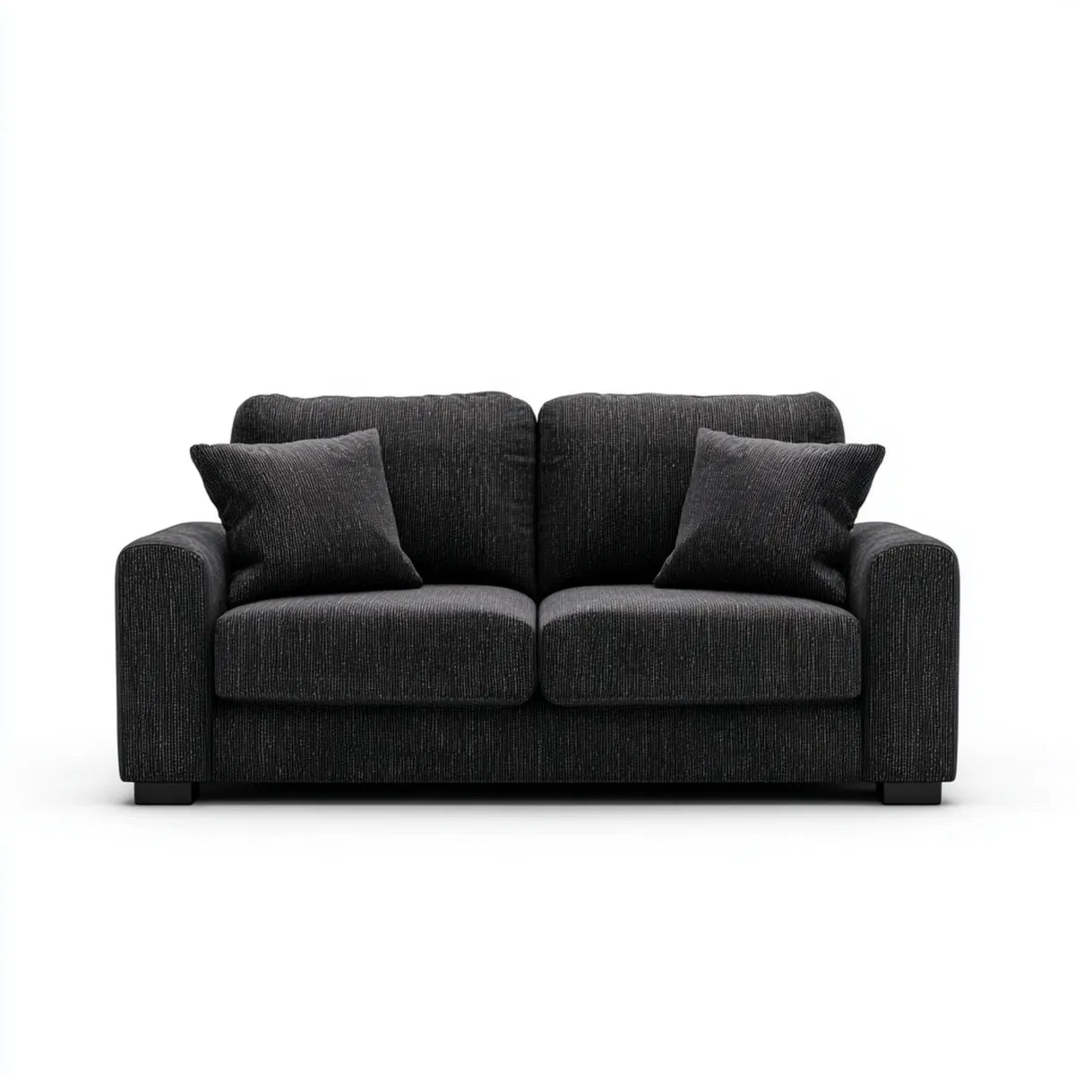 Sofa 2 czarne siedzenia 160 x 85 x 82 cm w aksamicie z poliestrowym, żebrowanym prostokątnym kształtem