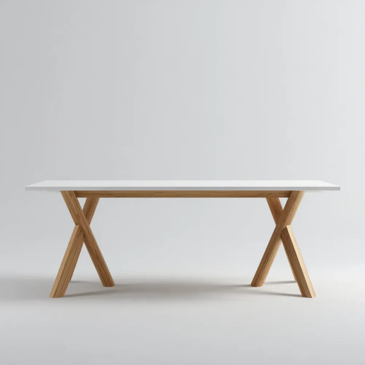 Stół do jadalni, Prostokątny biały stół jadalny z nogami X w litym drewnie 200 x 90 x 75 cm