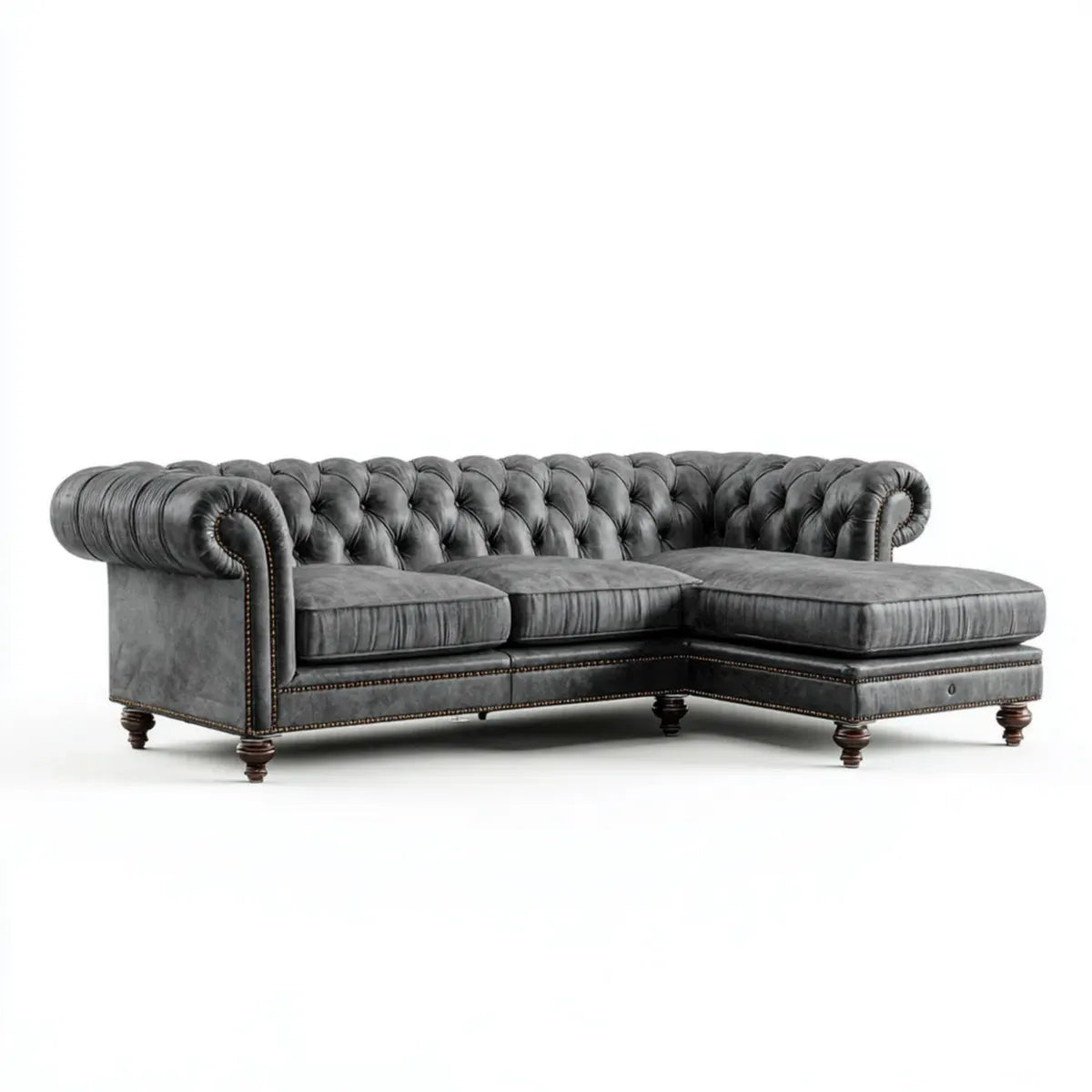 Sofa, Ciemnoszara kanapa narożna PU z 285 x 180 x 78 cm