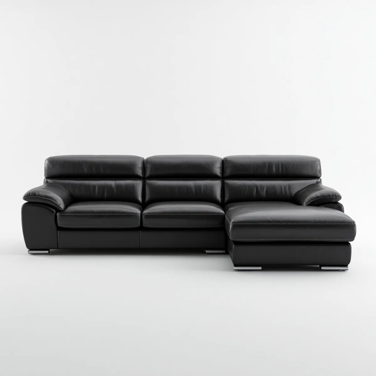 Sofa, Rożna sofa 3 fotele czarne ze skóry syntetycznej PU z krzesełkiem w prawo 280 x 165 x 88 cm