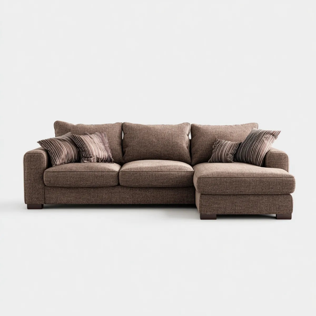 Sofa, Kanapa narożna 3 fotele brązowy poliester z krzesełkiem z prawej strony 250 x 160 x 85 cm