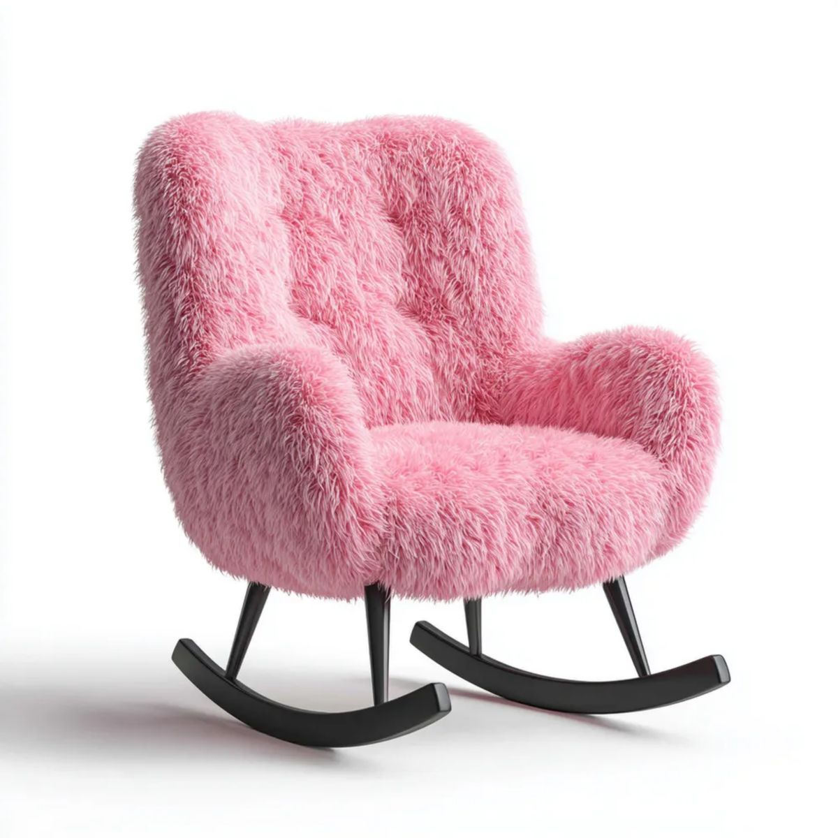Fotel bujany, Pink togle fotel w podrobionym futrze poliestrowym z czarną stalową podstawą, 70 x 85 x 98 cm