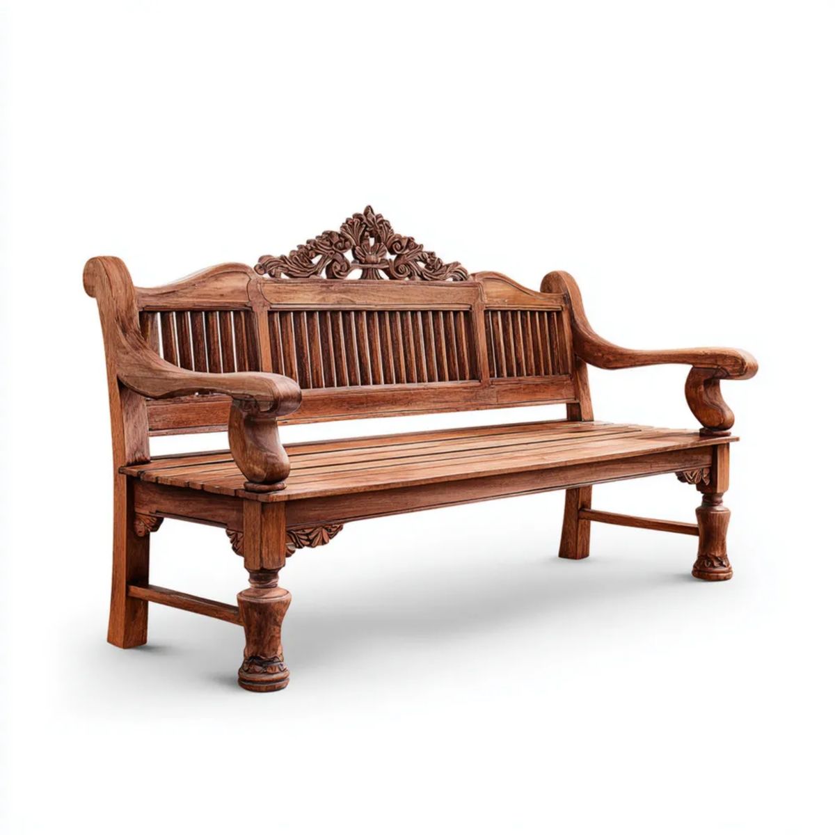 Ławka ogrodowa, 3 meblowy fotel wyprostowany ogród ławka w melingu melinda drewno rzeźbione ciemnobrązowy 150 x 65 x 105 cm