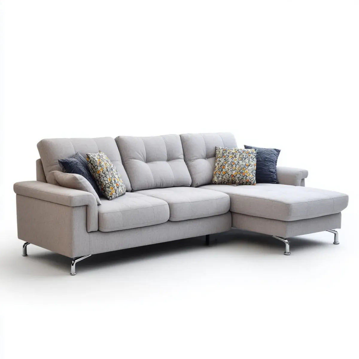 Sofa narożna jasnoszara 260 x 160 x 88 cm poliester z rekamierem w prawo
