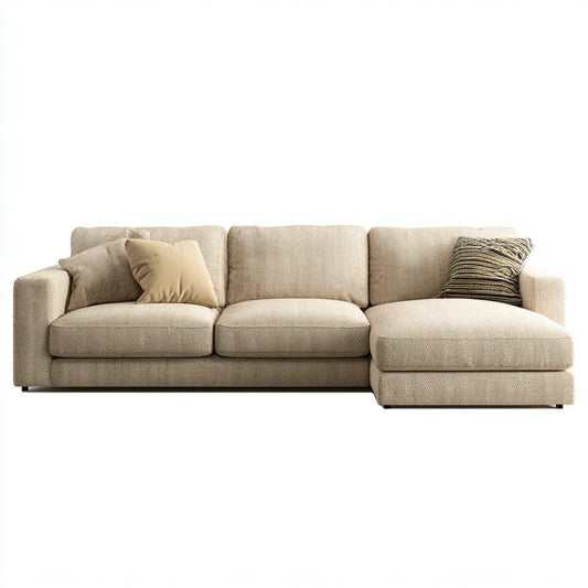 Sofa, Kanapa narożna z powrotem z prawej beżowej 280 x 160 x 85 cm pianki poliestrowej w kształcie litery L