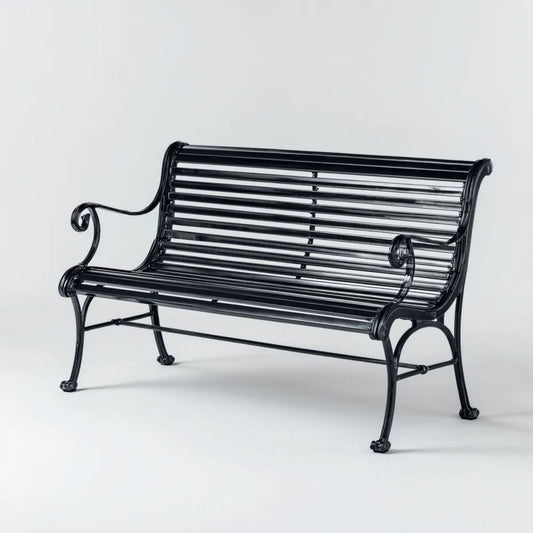 Ławka ogrodowa, 3-osobowa czarny ławka w stali stołowej i żeliwo do cięcia 125 x 58 x 87 cm z podłokietnikami