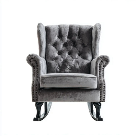 Fotel bujany, Szary fotel przegubowy w poliestrze Belivelvet kapitalizowany 75 x 90 x 105 cm