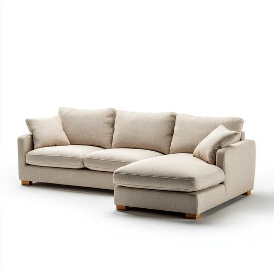 Sofa, Kanapa narożna z szewcem z beżowym fotelami 280 x 160 x 85 cm w poliestrze 3