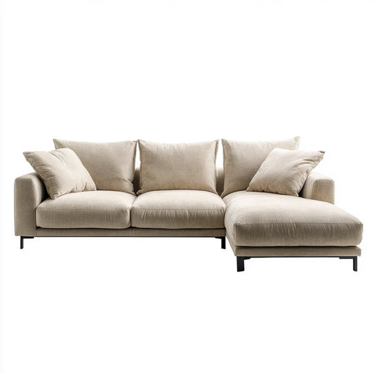 Sofa, Kanapa narożna 3 beżowe fotele z siedzeniem w prawej stronie 260 x 160 x 85 cm w kształcie poliestru L