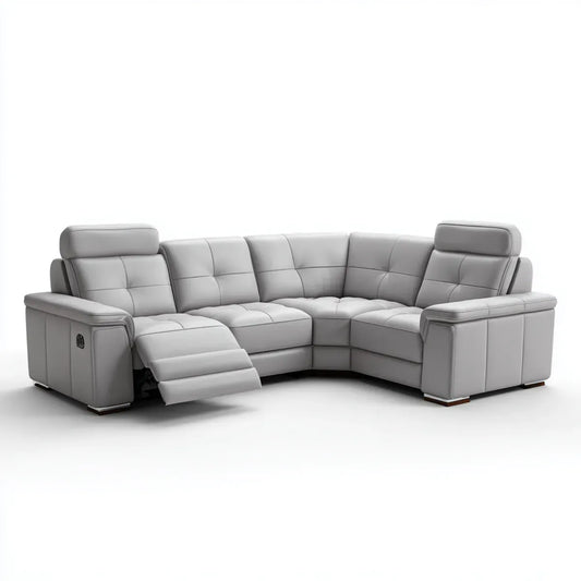 Sofa, Szara fotel z 5 miejscami w sztucznej skórze PU 300 x 220 x 102 cm