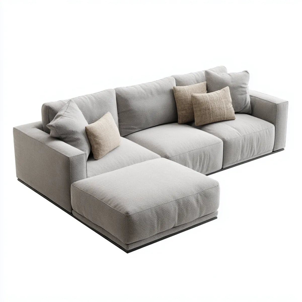Sofa, Lewy kąt sofa 3 poliestrowe siedzenia szare z krzesełkiem longue 300 x 170 x 85 cm