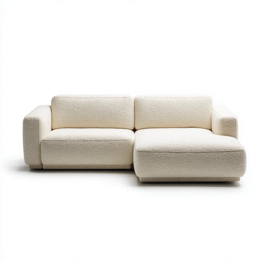 Sofa, Rożna sofa 3 fotele z szezlongiem prawy kolor poliester krem buclé 250 x 160 x 78 cm