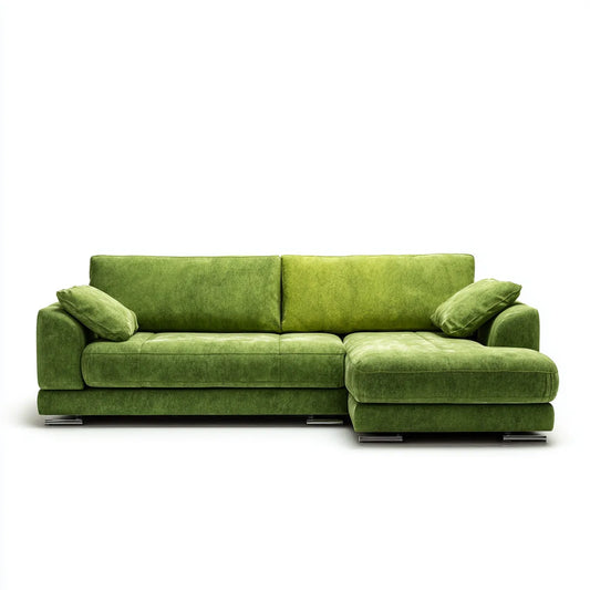 Sofa, Rożna sofa z krzesełkiem z prawej strony oliwkowej zieleni 280 x 165 x 85 cm w poliestrowym aksamicie L
