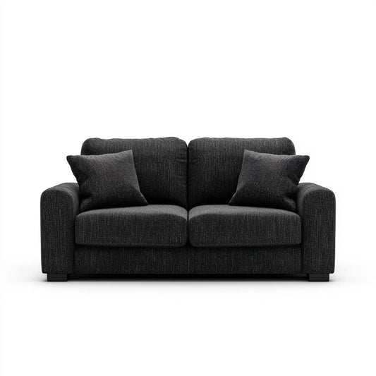 Sofa 2 czarne siedzenia 160 x 85 x 82 cm w aksamicie z poliestrowym, żebrowanym prostokątnym kształtem