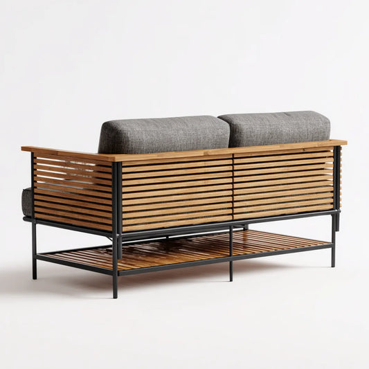 Sofa ogrodowa, Taras 2-osobowy sofa brązowy szary 140 x 75 x 75 cm stal tekowa prostokątna