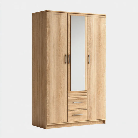 Szafa, Dąb naturalny Sonoma 120 x 52 x 195 cm prostokątna płyta wiórowa z lustrem i 2 szufladami