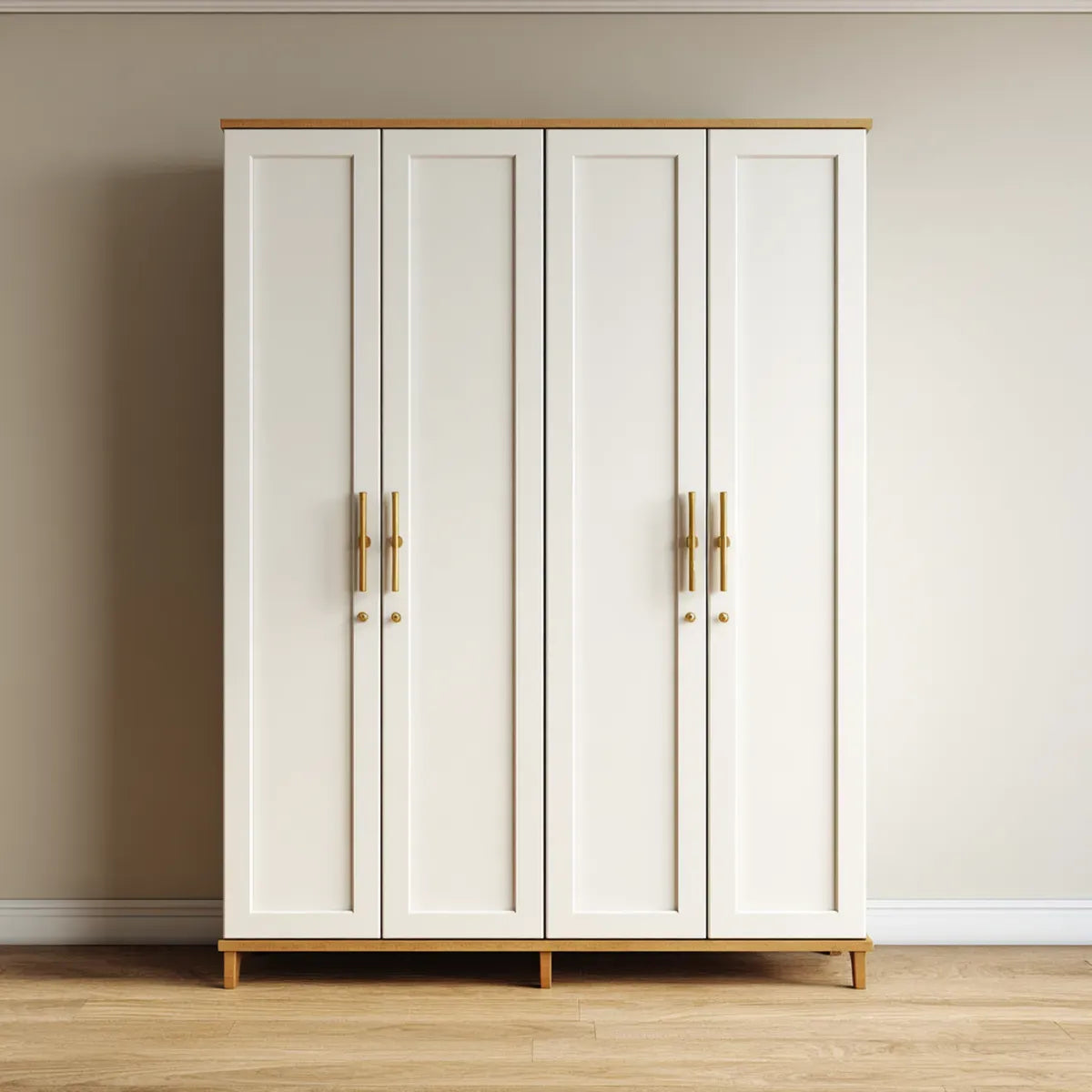 Szafa 4-drzwiowa Biała Las naturalny 180 x 200 x 55 cm MDF Prostokątny