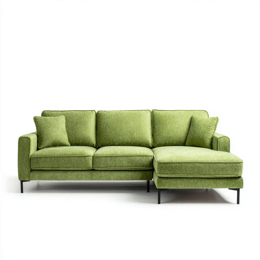 Sofa, 3-osobowa kanapa narożna z szezlongiem Zielony 260 x 160 x 85 cm poliestrowy prostokątna