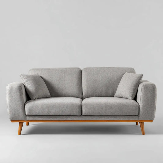 Sofa, Szara sofa poliestrowa z prostokątnym poliuretanowym wyściełkiem o wymiarach 180 x 85 cm, 180 x 85 x 85 cm