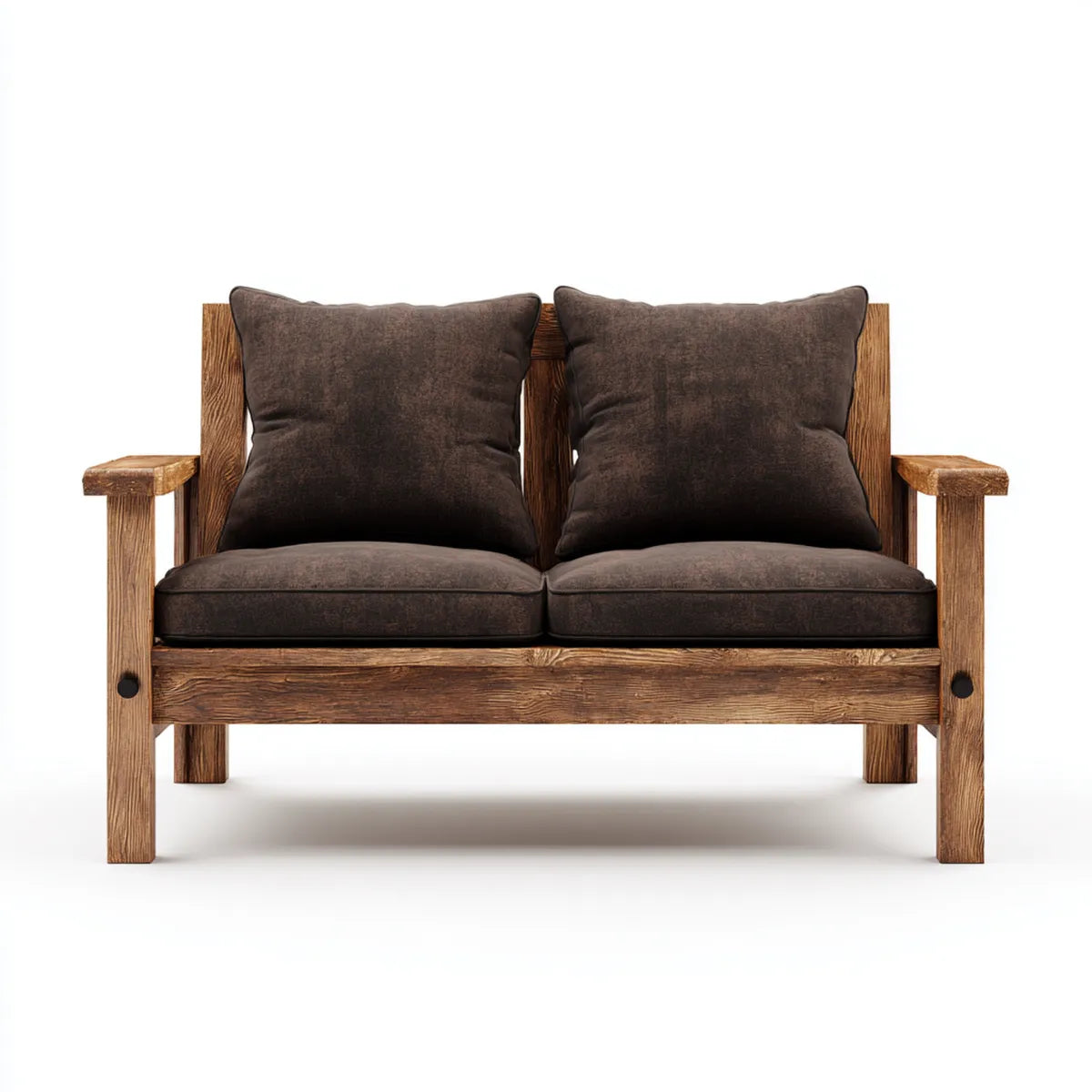 Sofa 2 brązowe i naturalne miejsca 130 x 75 x 78 cm w dąbie litym i prostokątnym poliestrze
