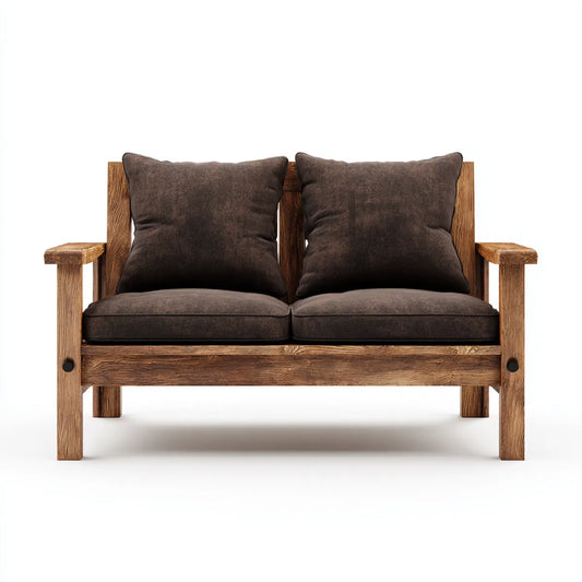 Sofa 2 brązowe i naturalne miejsca 130 x 75 x 78 cm w dąbie litym i prostokątnym poliestrze