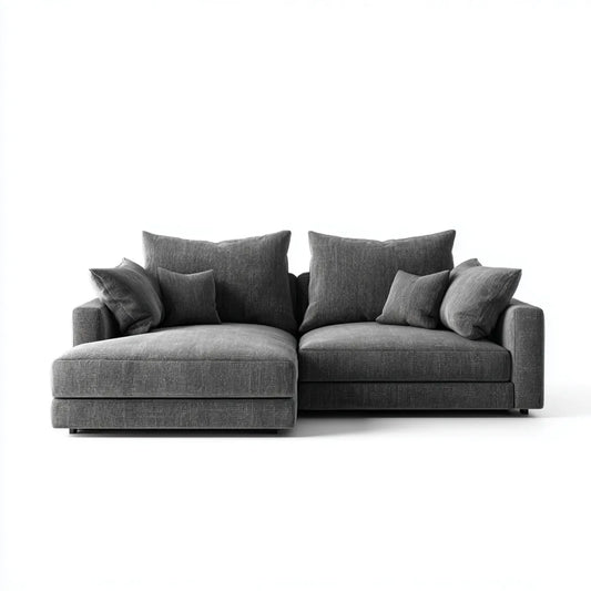 Sofa, Kanapa narożna z krzesełkiem z lewej ciemnoszarej 280 x 165 x 85 cm w poliestrze 3 miejsca