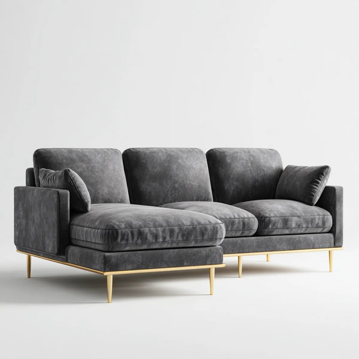 Sofa, Rożna sofa 3 miejsca szary antracyt w poliestrowym aksamitu do L z krzesełkowym longiem lewo 280 x 160 x 85 cm