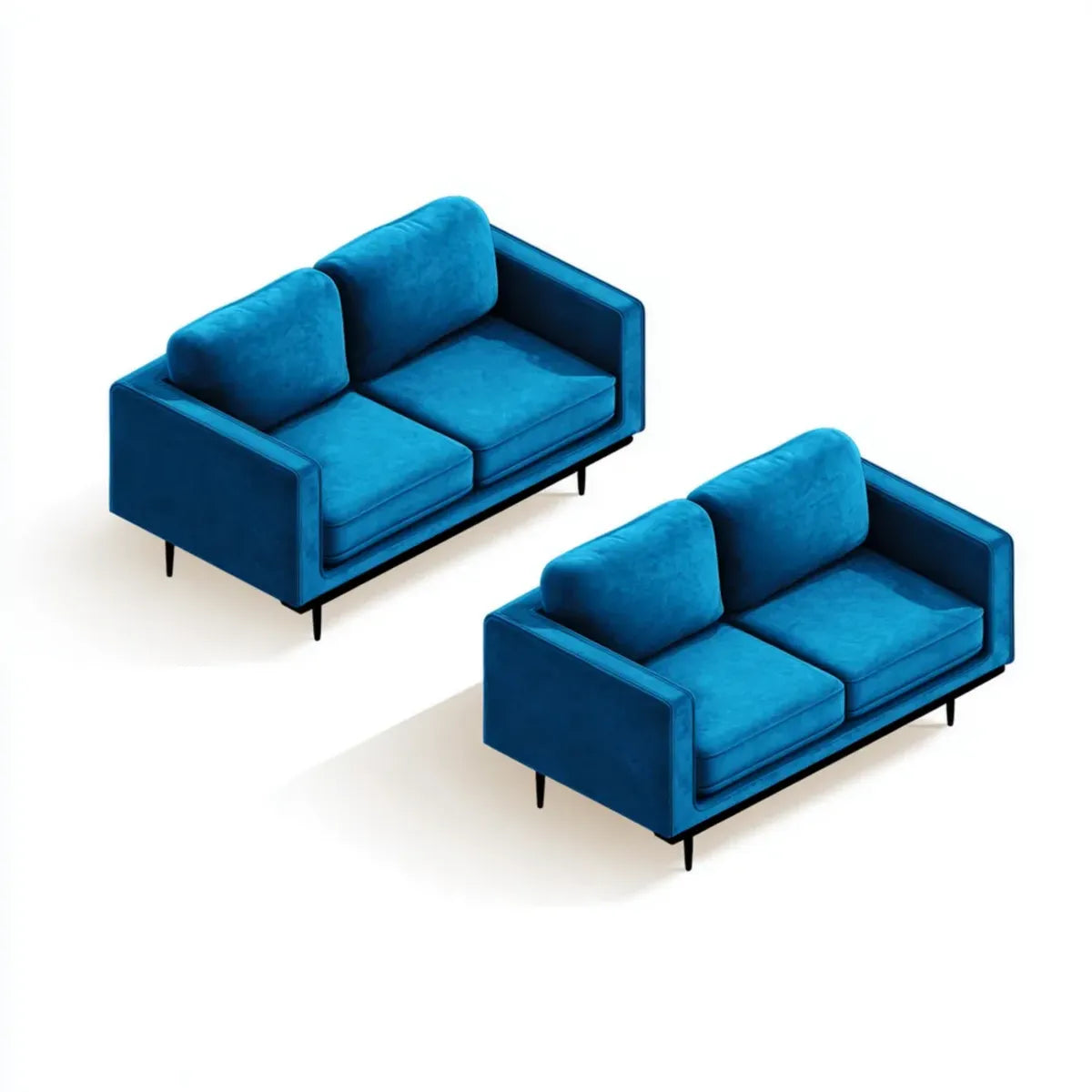 Sofa, Zestaw 2 sofy 2 niebieskie poliestrowe aksamitne fotele o prostokątnej strukturze 160 x 85 x 82 cm
