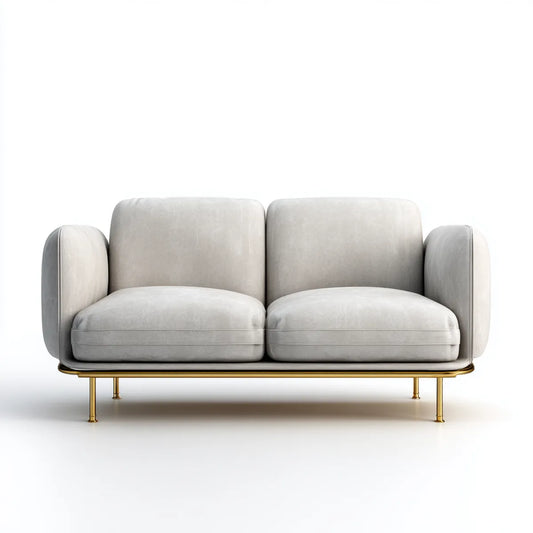 Sofa, Szara poliestrowa aksamitna sofa ze złotymi nogami 160 x 85 x 78 cm prostokątna