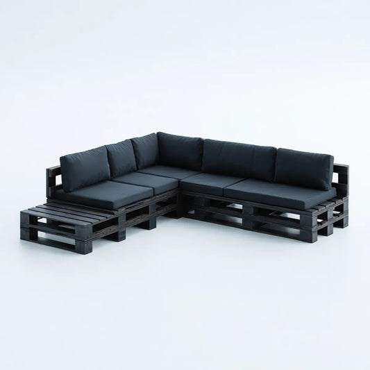 Sofa ogrodowa, Zestaw do palet Salon Taras sofa czarna 240 x 180 x 70 cm sosnowy poliester w kształcie litery L