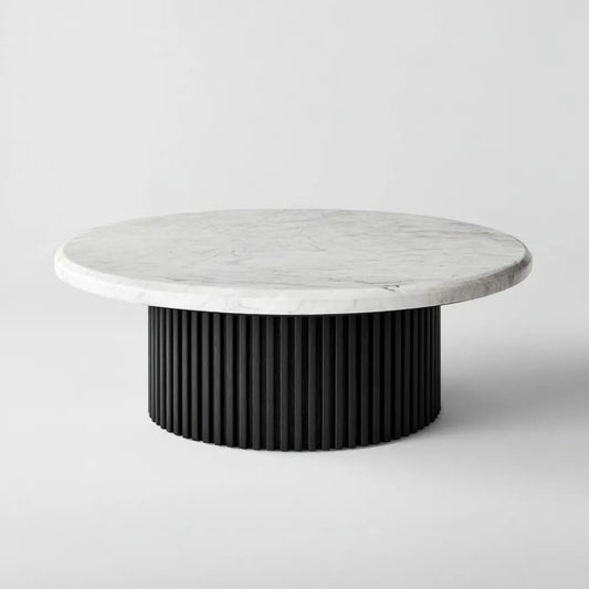 Stolik kawowy, Okrągły stół do kawy biały i czarny w marmurze i pieczony MDF Ø 90 x 38 cm