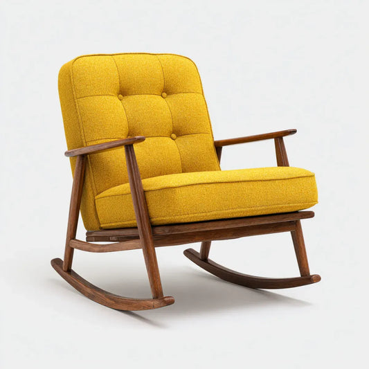 Fotel bujany, Żółty krzesełko z musztardą z tyłu 68 x 92 x 98 cm wysokości w poliestrze i litym drewnie